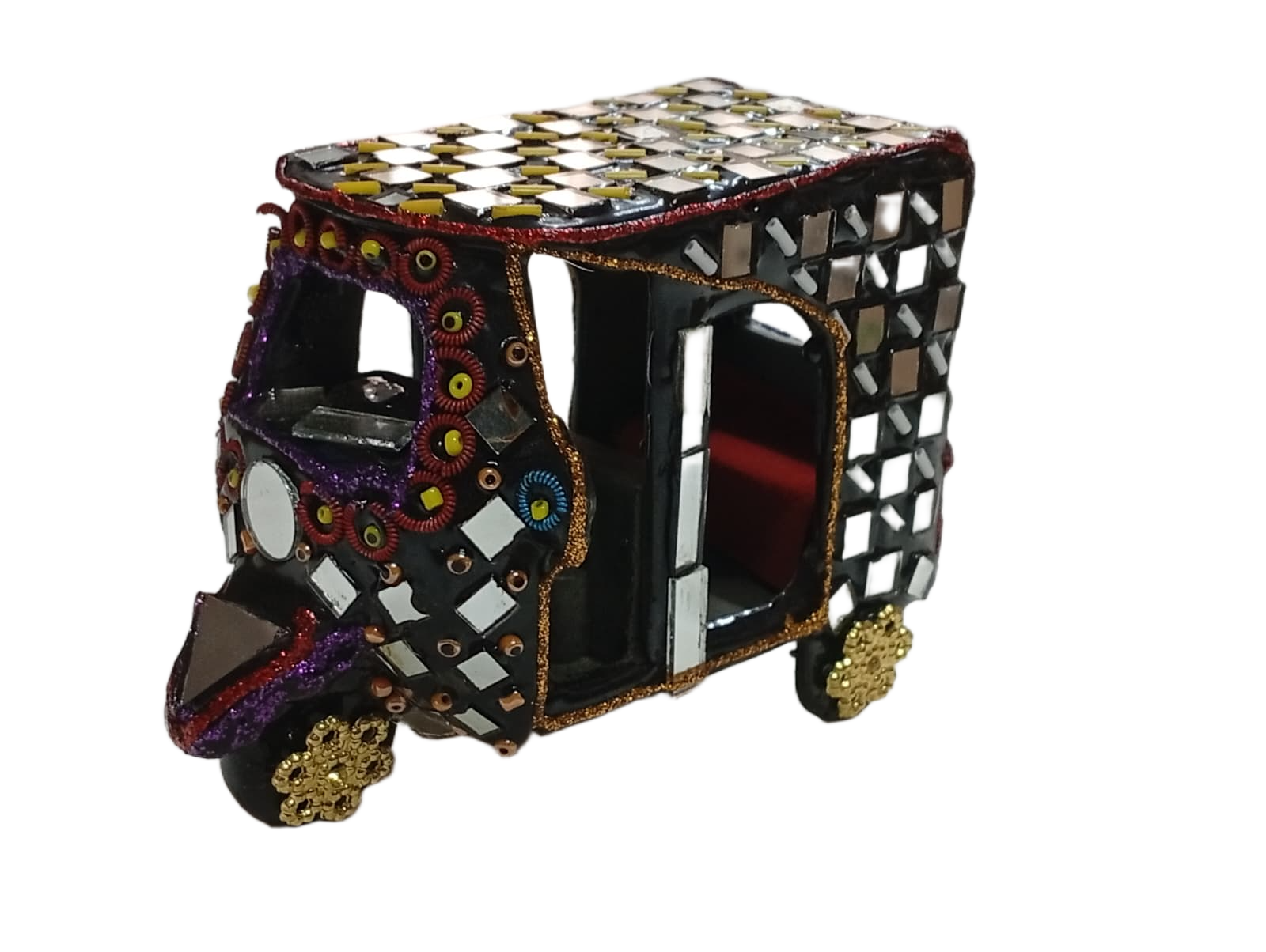 Decorative Mirror Work Rickshaw (L-10cm, W-5cm, H-7.5cm) - Image 4