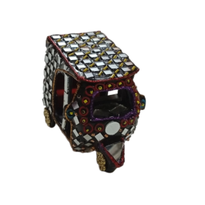 Decorative Mirror Work Rickshaw (L-10cm, W-5cm, H-7.5cm)