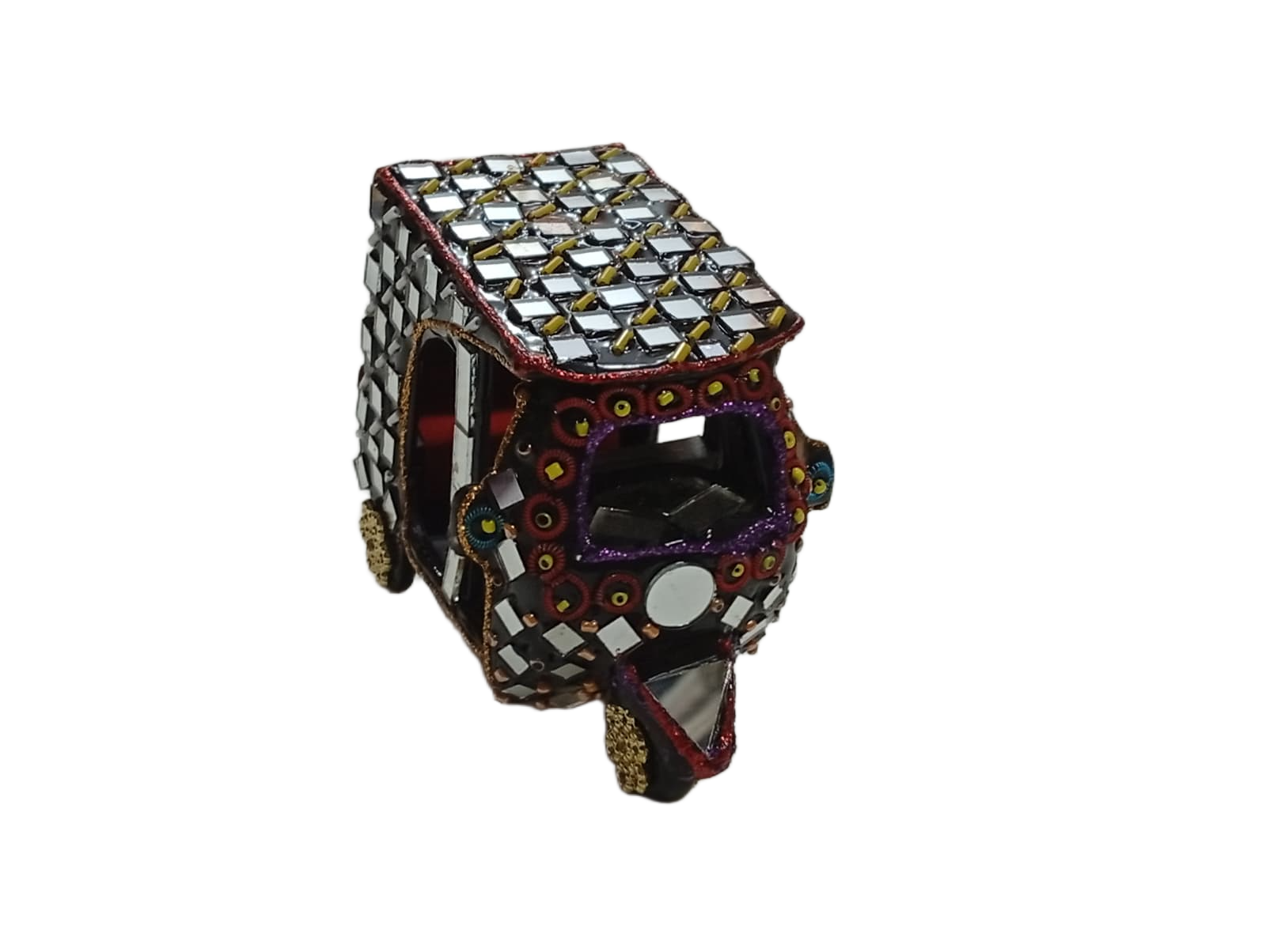 Decorative Mirror Work Rickshaw (L-10cm, W-5cm, H-7.5cm) - Image 2