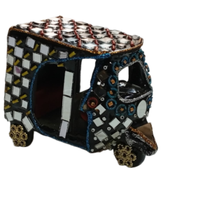 Decorative Mirror Work Rickshaw (L-10cm, W-5cm, H-7.5cm)