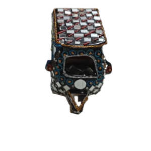 Decorative Mirror Work Rickshaw (L-10cm, W-5cm, H-7.5cm)