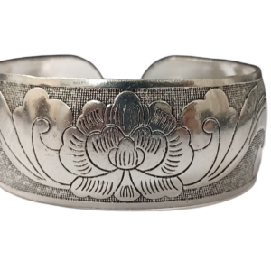 Traditional Handcrafted Floral Engraved Metal Cuff Bracelet