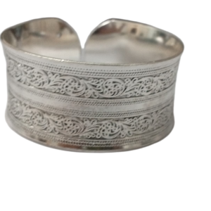 Traditional Handcrafted Floral Engraved Metal Cuff Bracelet