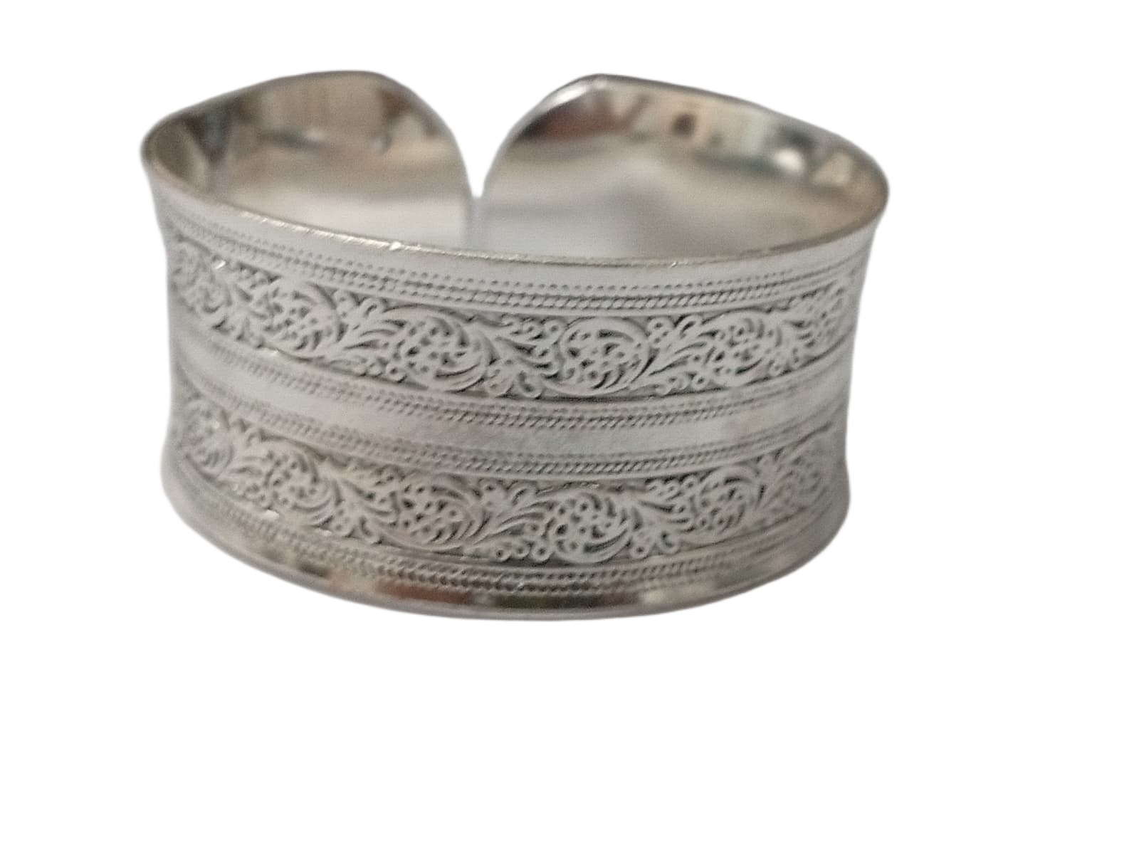 Traditional Handcrafted Floral Engraved Metal Cuff Bracelet - Image 2