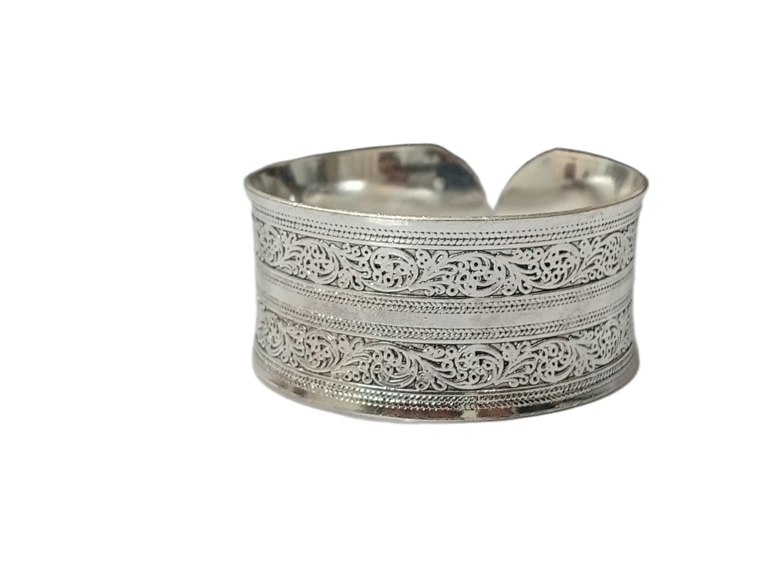 Traditional Handcrafted Floral Engraved Metal Cuff Bracelet - Image 4