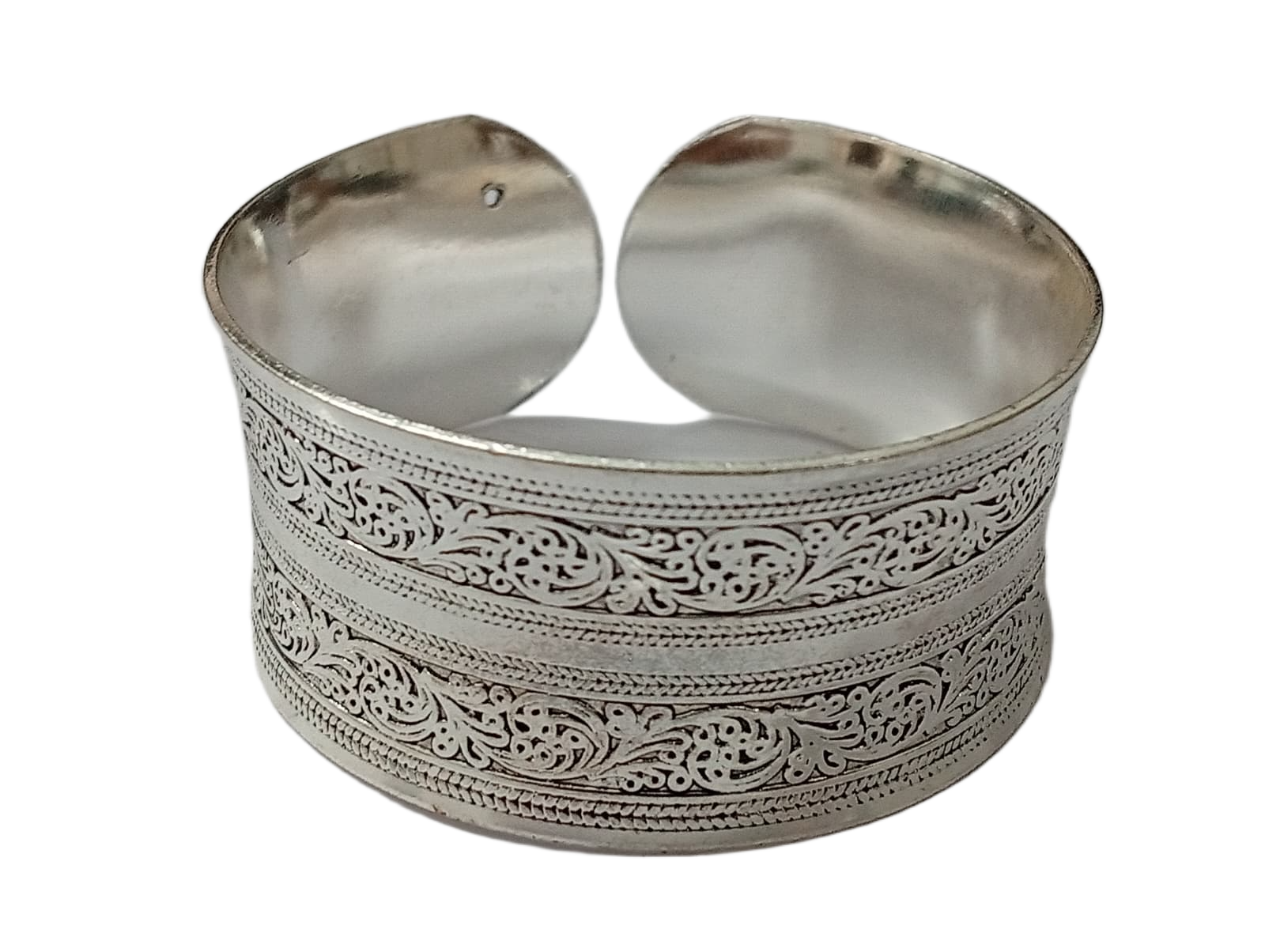 Traditional Handcrafted Floral Engraved Metal Cuff Bracelet - Image 3