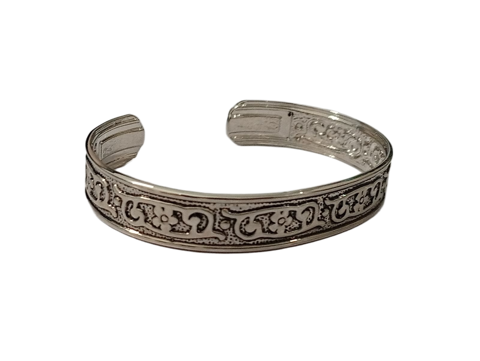 Traditional Handcrafted Floral Engraved Metal Cuff Bracelet - Image 3