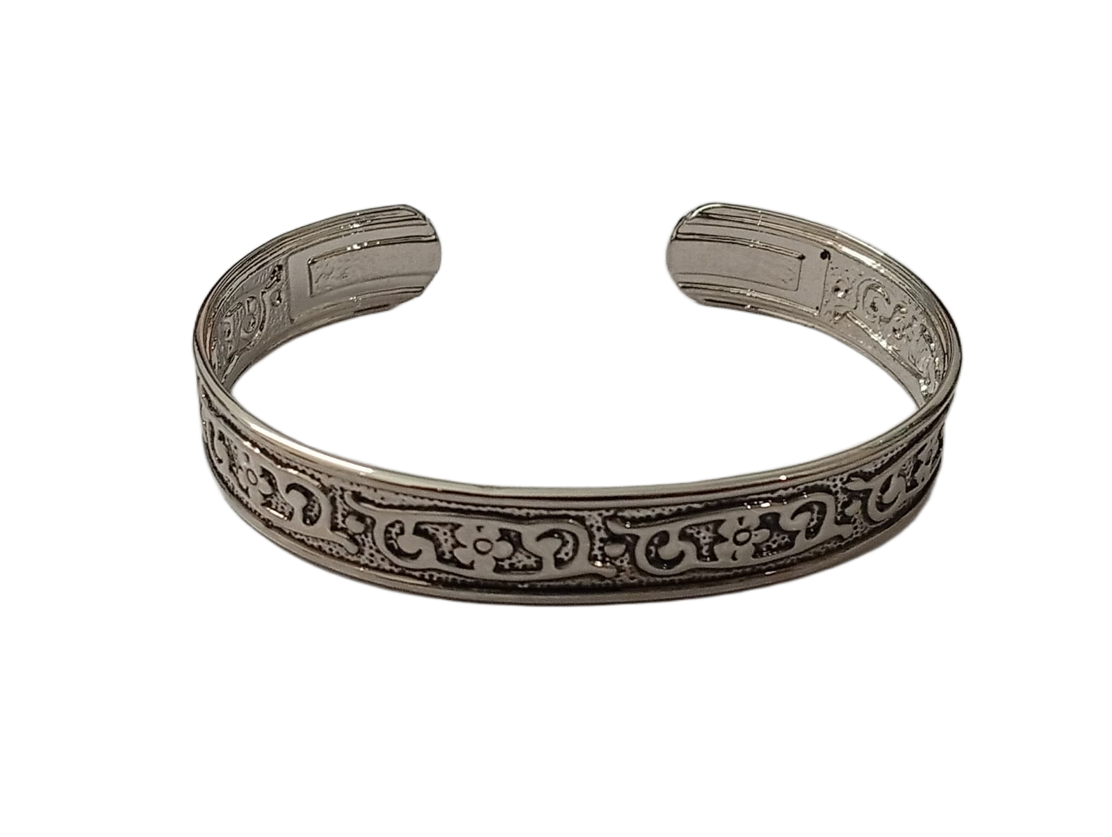 Traditional Handcrafted Floral Engraved Metal Cuff Bracelet - Image 2