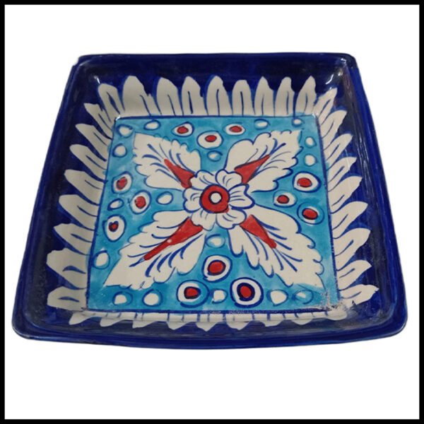 Handcrafted Blue Pottery Salad Tray (15cm × 15cm) - Image 2