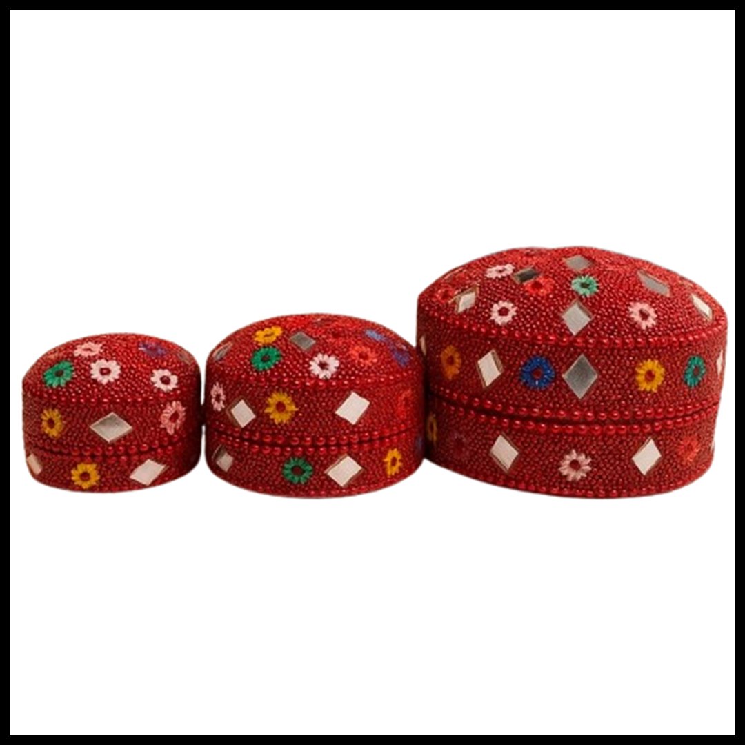 Handcrafted Decorative Bajri Box Set of 3 - Image 2