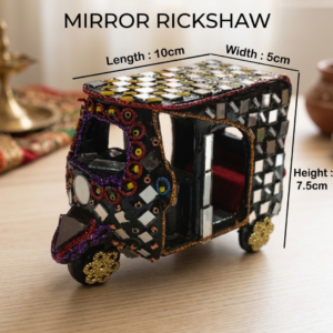 Decorative Mirror Work Rickshaw (L-10cm, W-5cm, H-7.5cm)
