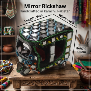 Decorative Mirror Work Rickshaw (L-6cm, W-4cm, H-5.5cm)
