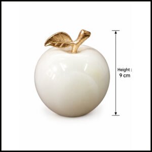 Elegant Onyx Stone Apple Decor with Golden Leaf Size: 9 cm