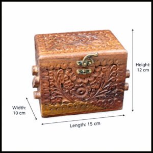 3-Layer Wooden Jewellery Box – Traditional Carved Storage & Organizer (Size: Length-15cm, Width-10cm, Height-12cm)