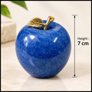 Elegant Onyx Stone Apple Decor with Golden Leaf Size: 7 cm