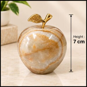 Elegant Onyx Stone Apple Decor with Golden Leaf Size: 7 cm