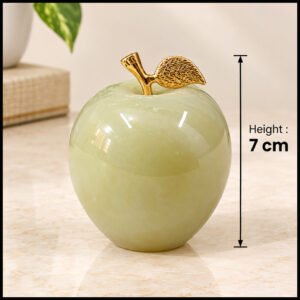 Elegant Onyx Stone Apple Decor with Golden Leaf Size: 7 cm