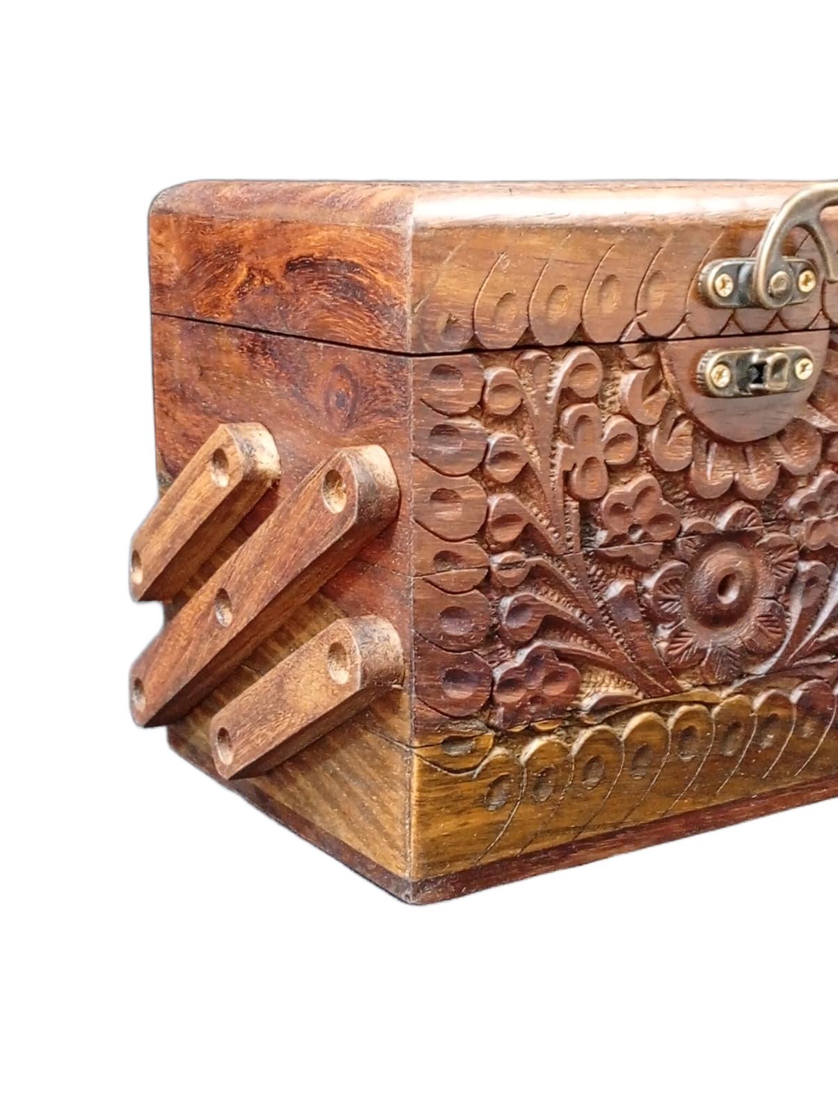 3-Layer Wooden Jewellery Box – Traditional Carved Storage & Organizer (Size: Length-15cm, Width-10cm, Height-12cm) - Image 7