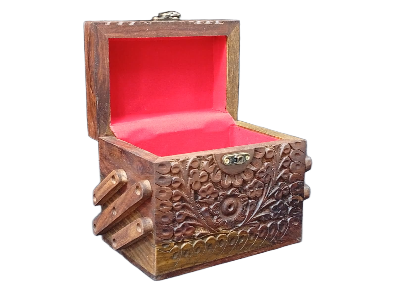 3-Layer Wooden Jewellery Box – Traditional Carved Storage & Organizer (Size: Length-15cm, Width-10cm, Height-12cm) - Image 5