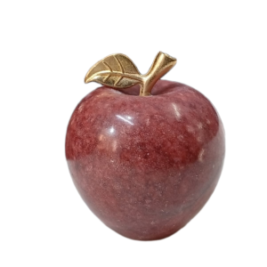 Elegant Onyx Stone Apple Decor with Golden Leaf Size: 9 cm