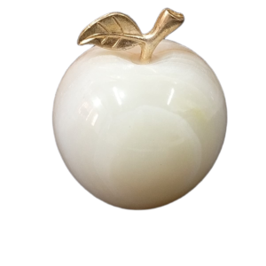 Elegant Onyx Stone Apple Decor with Golden Leaf Size: 9 cm