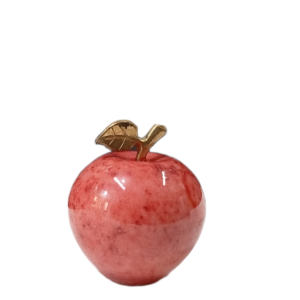 Elegant Onyx Stone Apple Decor with Golden Leaf Size: 7 cm