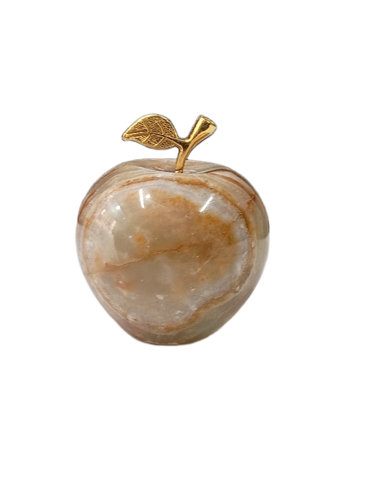 Elegant Onyx Stone Apple Decor with Golden Leaf Size: 7 cm - Image 3