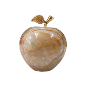 Elegant Onyx Stone Apple Decor with Golden Leaf Size: 7 cm