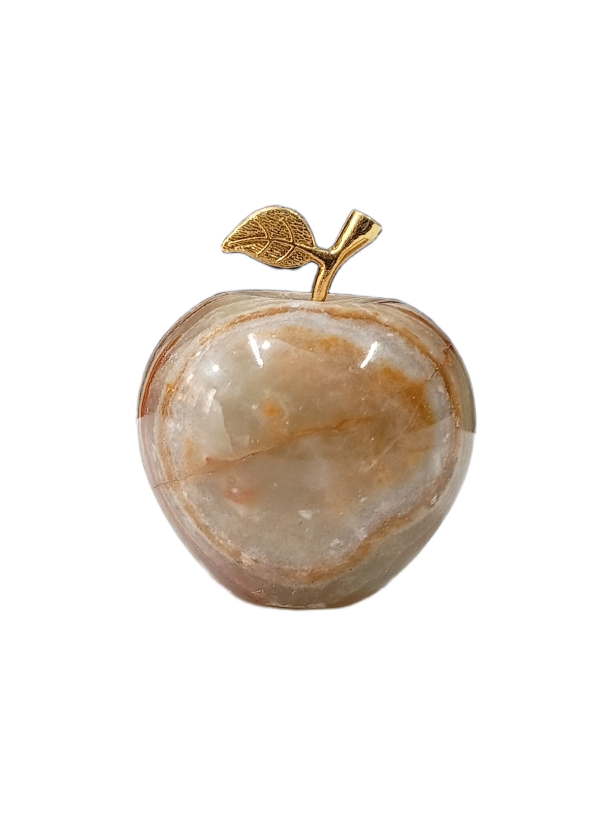 Elegant Onyx Stone Apple Decor with Golden Leaf Size: 7 cm - Image 2