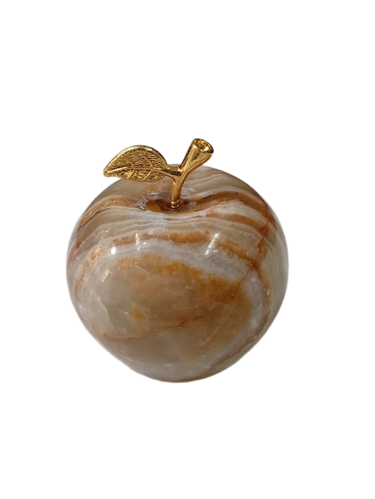 Elegant Onyx Stone Apple Decor with Golden Leaf Size: 7 cm - Image 4