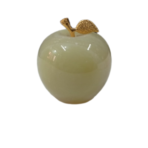 Elegant Onyx Stone Apple Decor with Golden Leaf Size: 7 cm