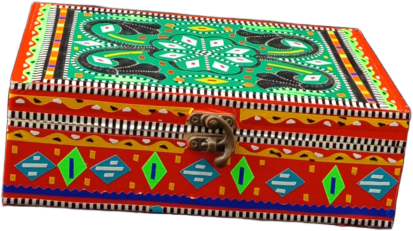 Decorative Pakistani Handicraft( L-23cm , W-15.5cm , H-7.5cm ) , Chamakpatti Decorative Box for Home Storage and Organization , Traditional Home Decor , Chamakpatti Keepsake Box - Image 3