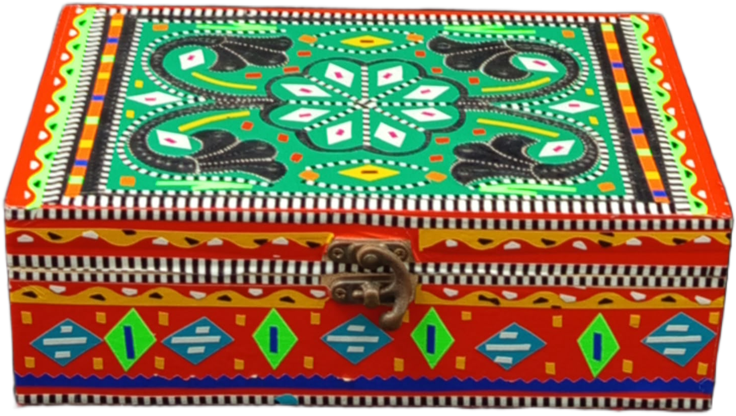 Decorative Pakistani Handicraft( L-23cm , W-15.5cm , H-7.5cm ) , Chamakpatti Decorative Box for Home Storage and Organization , Traditional Home Decor , Chamakpatti Keepsake Box - Image 5