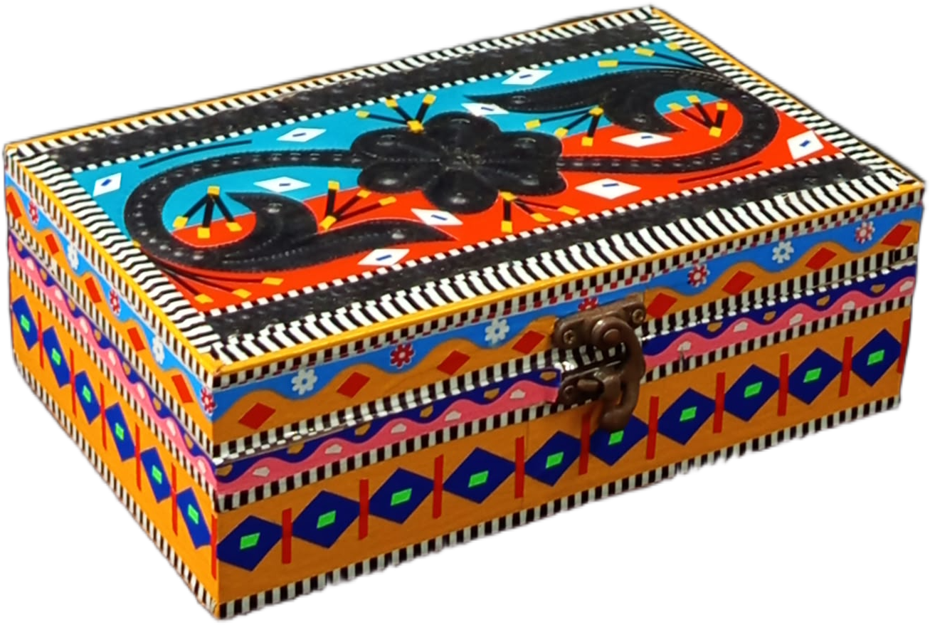 Traditional Handcrafted Box ( L-20.5cm , W-13cm , H-7cm ) , Chamakpatti Box for Accessories , Pakistani Chamakpatti Decorative Box - Image 5