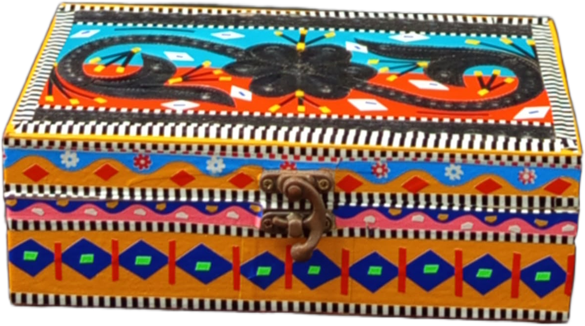 Traditional Handcrafted Box ( L-20.5cm , W-13cm , H-7cm ) , Chamakpatti Box for Accessories , Pakistani Chamakpatti Decorative Box - Image 6