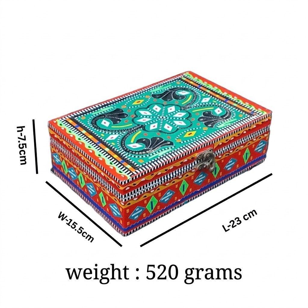 Decorative Pakistani Handicraft( L-23cm , W-15.5cm , H-7.5cm ) , Chamakpatti Decorative Box for Home Storage and Organization , Traditional Home Decor , Chamakpatti Keepsake Box - Image 2