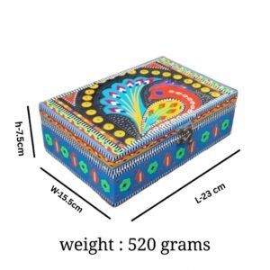 Decorative Storage Box for Accessories( L-23cm , W-15.5cm  , H-7.5cm ) , Traditional Pakistani Decorative Box for Home Organization , Pakistani Chamakpatti Decorative Storage Box