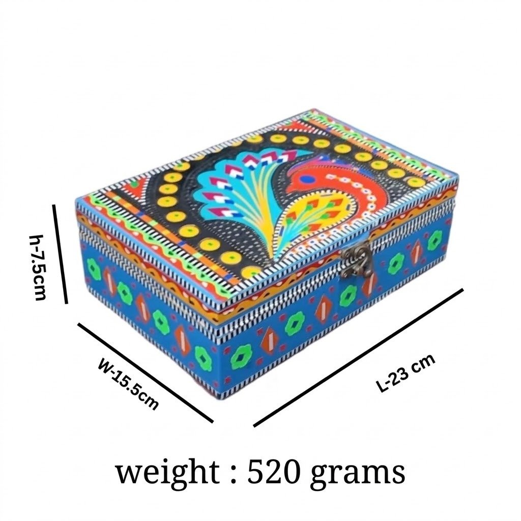 Decorative Chamakpatti Box for Home Storage and Organization( L-20.5cm , W-13cm , H-7cm ) , Chamakpatti Home Decor Box , Stylish Storage Solution - Image 2