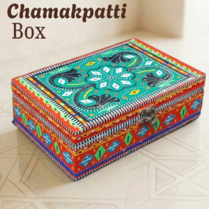 Decorative Pakistani Handicraft( L-23cm , W-15.5cm  , H-7.5cm ) , Chamakpatti Decorative Box for Home Storage and Organization , Traditional Home Decor , Chamakpatti Keepsake Box