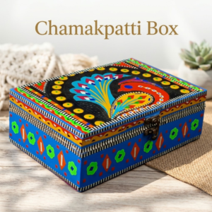Decorative Chamakpatti Box for Home Storage and Organization( L-20.5cm , W-13cm , H-7cm ) , Chamakpatti Home Decor Box , Stylish Storage Solution