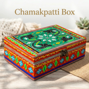 Decorative Pakistani Handicraft( L-23cm , W-15.5cm  , H-7.5cm ) , Chamakpatti Decorative Box for Home Storage and Organization , Traditional Home Decor , Chamakpatti Keepsake Box