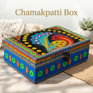 Decorative Storage Box for Accessories( L-23cm , W-15.5cm  , H-7.5cm ) , Traditional Pakistani Decorative Box for Home Organization , Pakistani Chamakpatti Decorative Storage Box