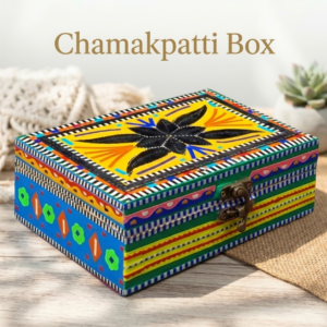Unique Pakistani Handicraft Box(L-15cm , W-10cm , H-5.5cm) , Chamakpatti Box for Home Décor and Gift Giving , Chamakpatti Decorative Storage Box , Traditional Pakistani Handicraft box