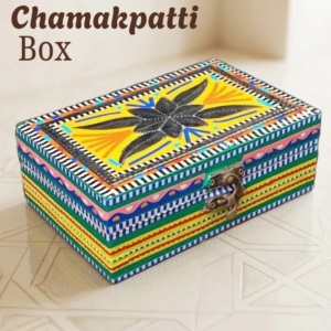 Unique Pakistani Handicraft Box(L-15cm , W-10cm , H-5.5cm) , Chamakpatti Box for Home Décor and Gift Giving , Chamakpatti Decorative Storage Box , Traditional Pakistani Handicraft box